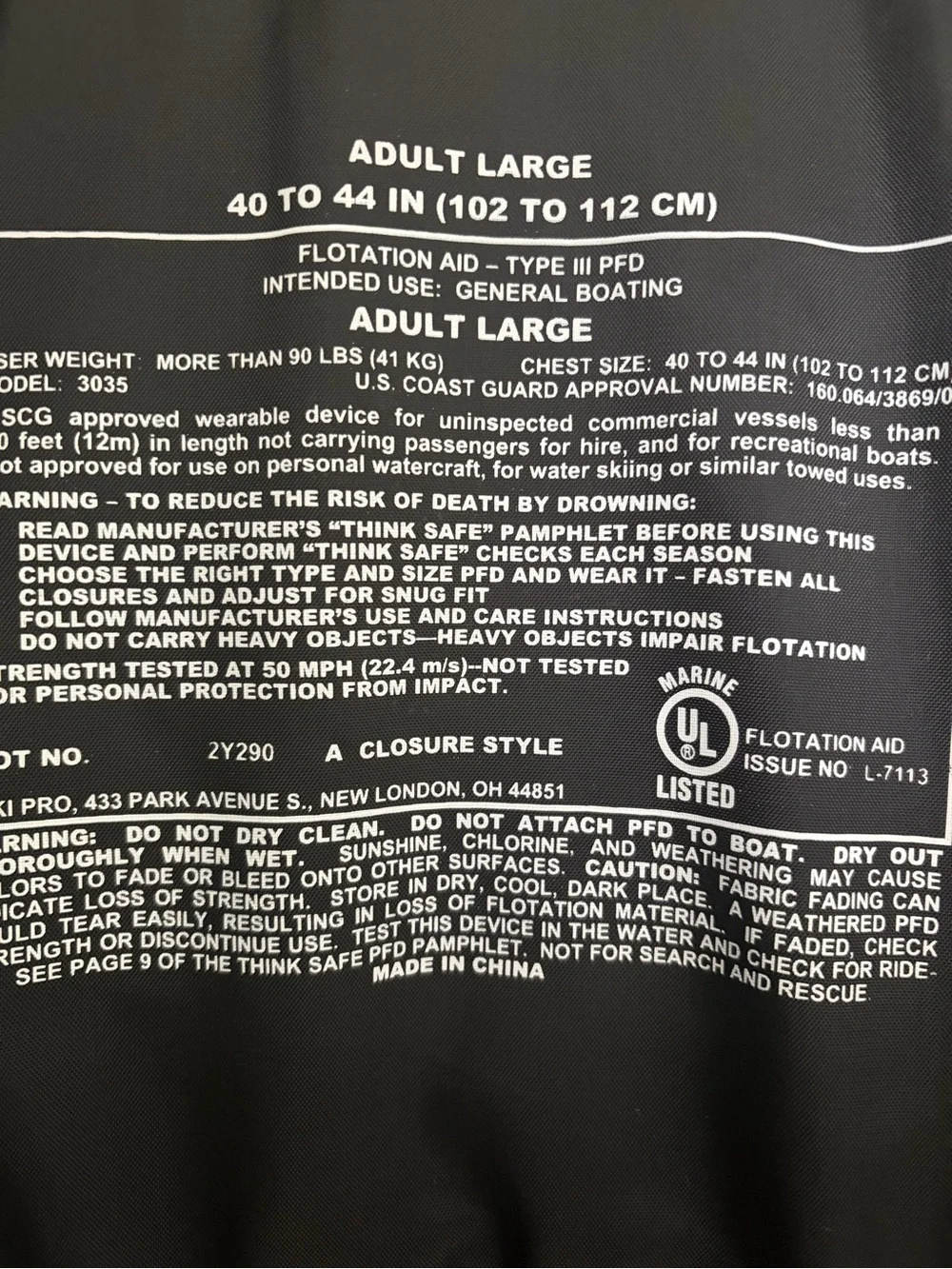 Slippery adult large life jacket!